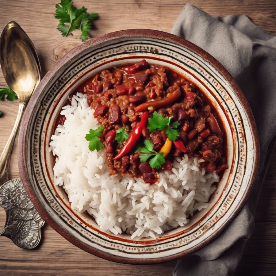 Chilli con carne and rice